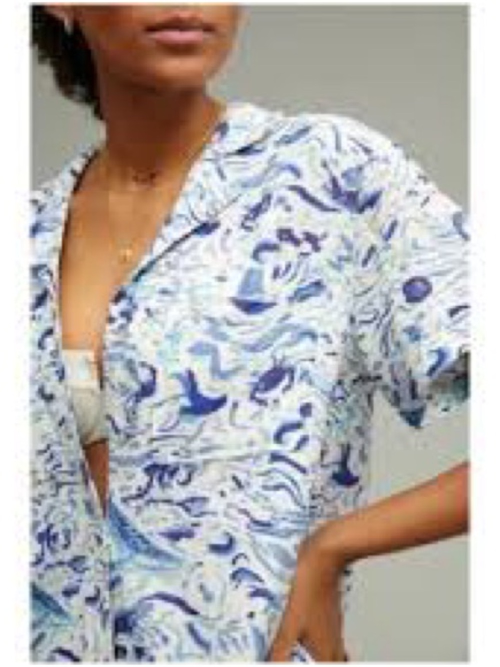 Anthropologie Blue & White Swirl Button-Up Blouse